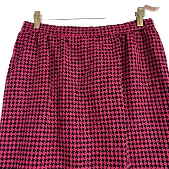 Vintage Pendleton Red/Pink + Black Houndstooth Virgin Wool Midi Skirt Size 10 - Picture 3 of 5